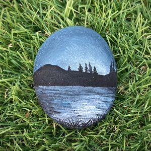 Soft Mountains and Lake Painted River Rock